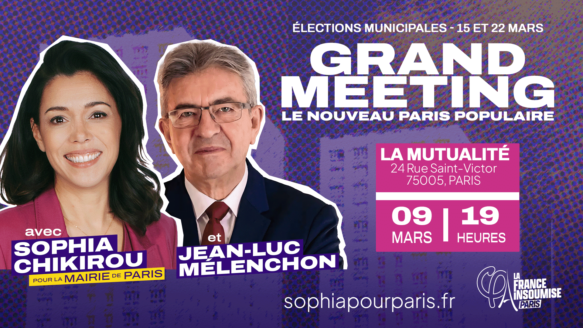 Affiche du Meeting du Nouveau Paris Populaire le 9 mars 2026